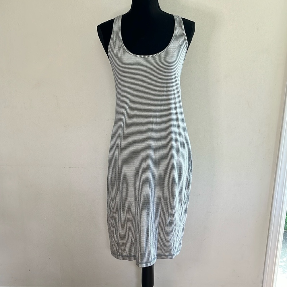 Lululemon Go For It White And Gray Striped Midi Dress